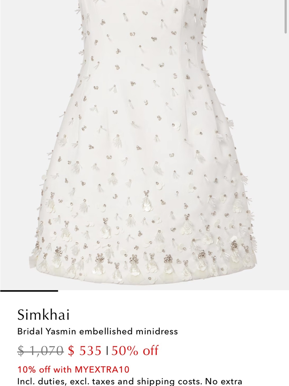 Simkhai White Embellished Bridal Minidress
